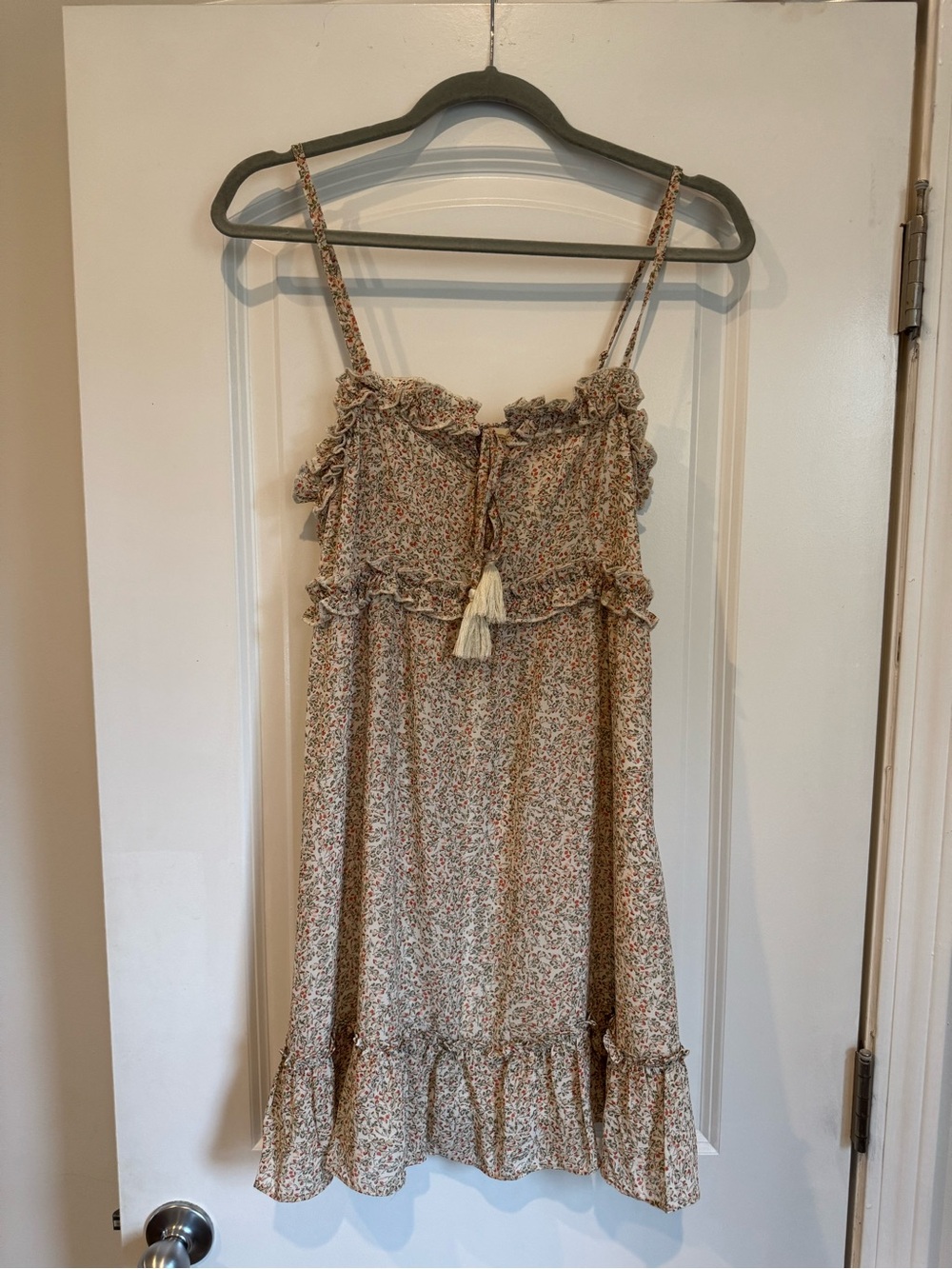 Free People Cream Floral Tassel Mini Dress